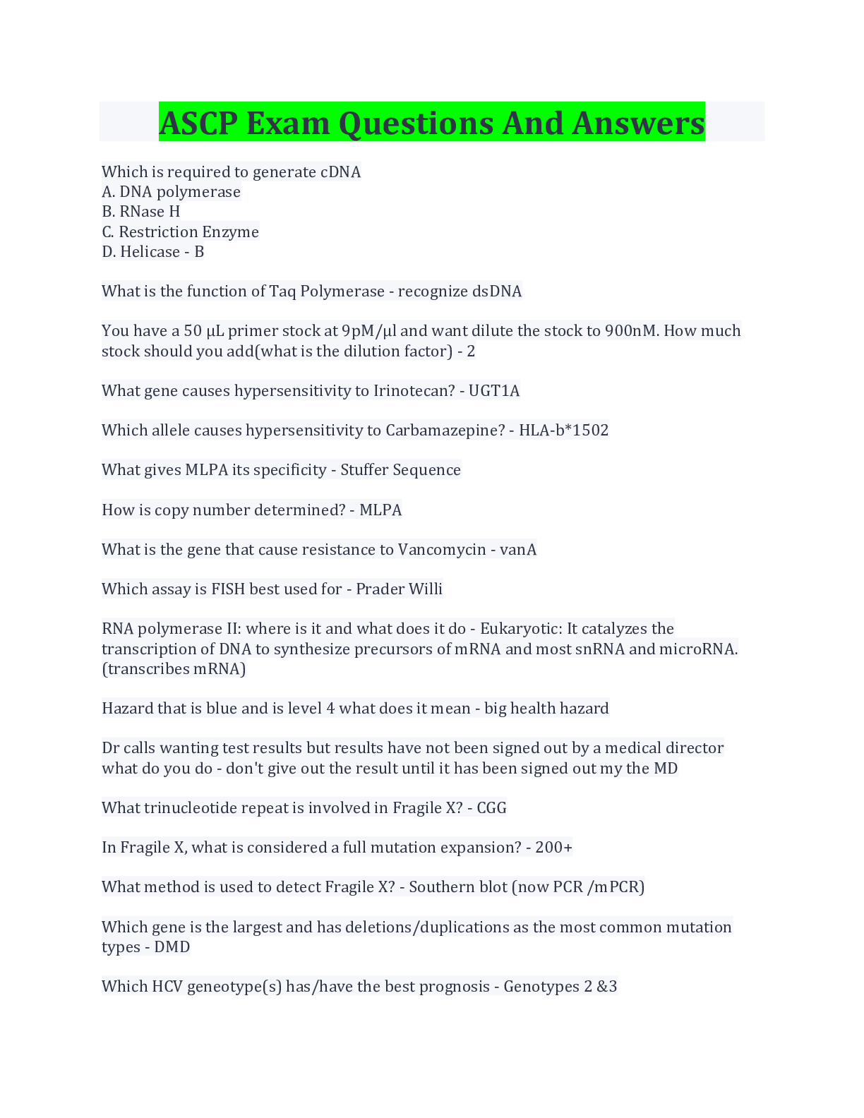 Preview image for ASCP Exam Questions And Answers